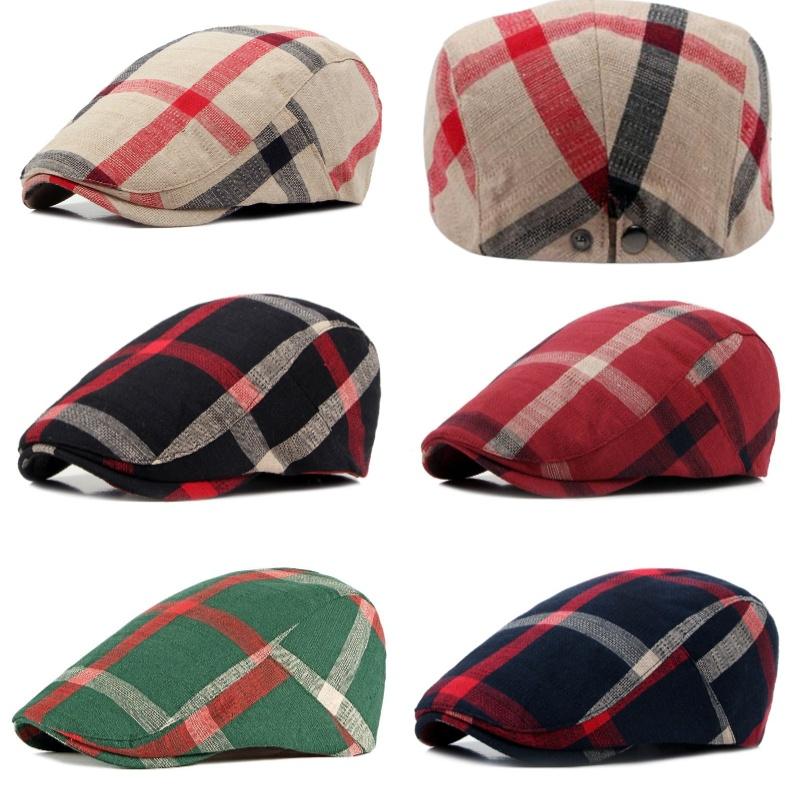 Stylish Unisex Beret Cap Vintage Plaid Pattern In 5 Colors