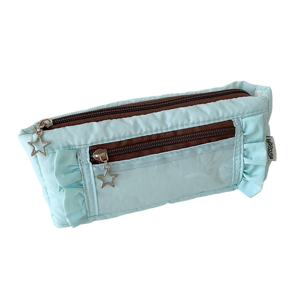Ruffled Edge Ruffled Pencil Case Star Zipper Pencil Pouch Korean Ruffled Stationery Bag Office