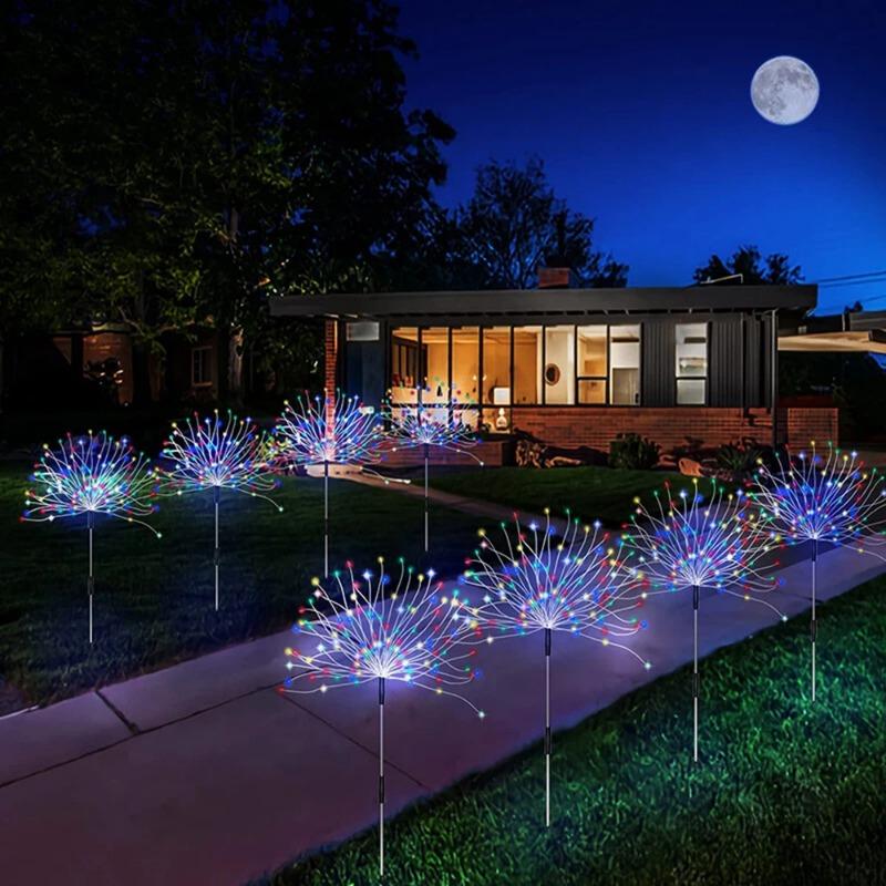 8PCS LED Solar Firework Lamp Outdoor Garden Decor Pathway Fairy Lights Waterproof Christmas Yard Balcony Patio Lawn Solar Light