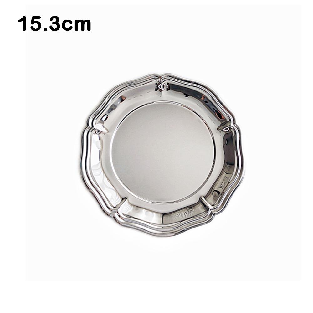 Modern Style Mirror Finish Stainless Steel Serving Tray Silver Brushed Back Decorative Tray Round Snack Dish Coffee Table