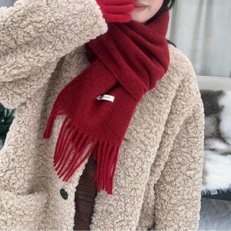Winter scarf atmosphere new solid color fashion warm scarf knitted wool scarf fringed shawl