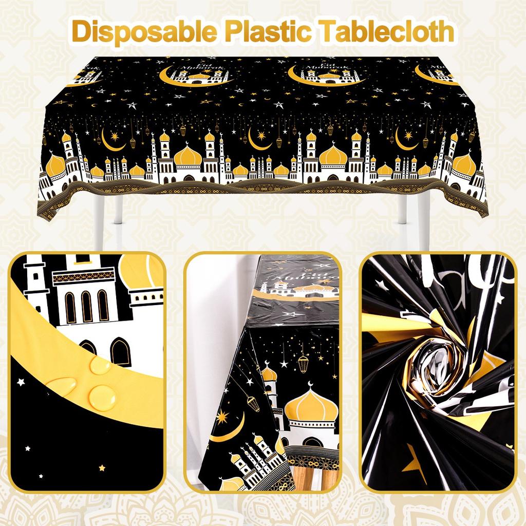 Eid Mubarak Tablecloth Plastic Castle Table Cover for Home 2026 Islamic Muslim Party Decor Ramadan Decorations Eid Al Adha Gifts