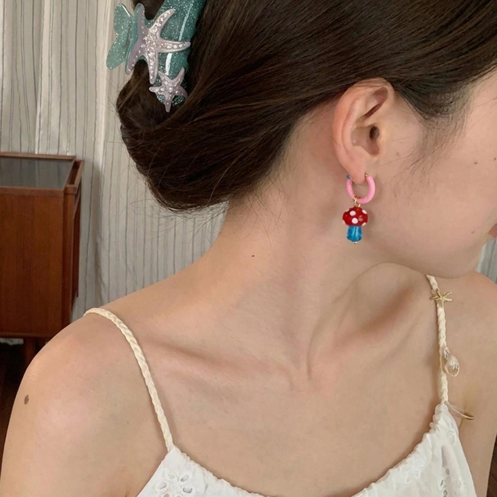 Cute Mushroom Polka Dot Stud Earrings Retro Creative Design Dangle Earrings for Women PD2480
