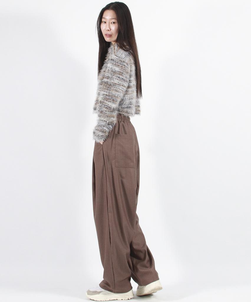 Deumakeu Stripe Chicano Wide One-Tuck Pants -Brown