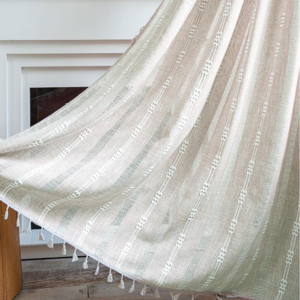 Zasłona Gotowa Pusta Bawełna i Len z Frędzlami Salon Sypialnia Gabinet Frędzle Szara Dekoracyjna Zasłona na Okno Wykuszowe