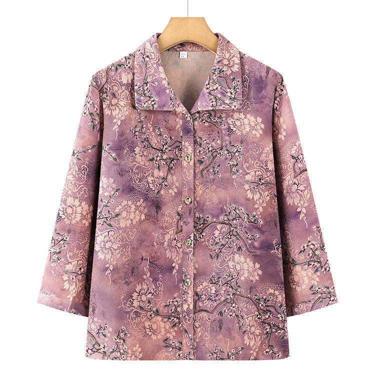 

Women s Summer Seven-Sleeve Shirt for Middle-Aged & Elderly (60s-70s), Ideal for Spring & Summer, Grandma & Mom Style 3XL, 120-135 jin фиолетовый