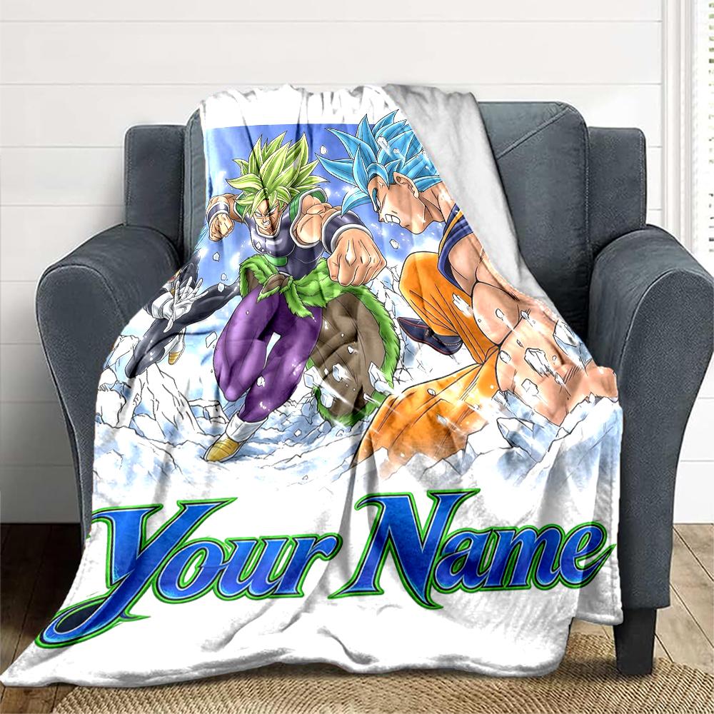Custom 1Pc Dragon Ball Super Saiyan Custom Name Fleece Flannel Blanket Soft Warm Cozy Office Throw For Bedroom Couch Travel Birthday Xmas Gift