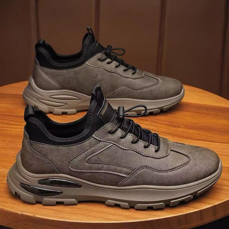 Spring Men's Shoes New Breathable Chef Shoes Leather Shoes Trendy Versatile Platform Leather Surface Sports Casual Running Dad Shoes