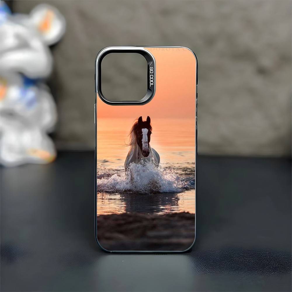 Horse Great Beauty Galloping Phone Case For iPhone17,16,15,14,13,12,11 Plus,Pro Max Black Matte Shockproof Cover
