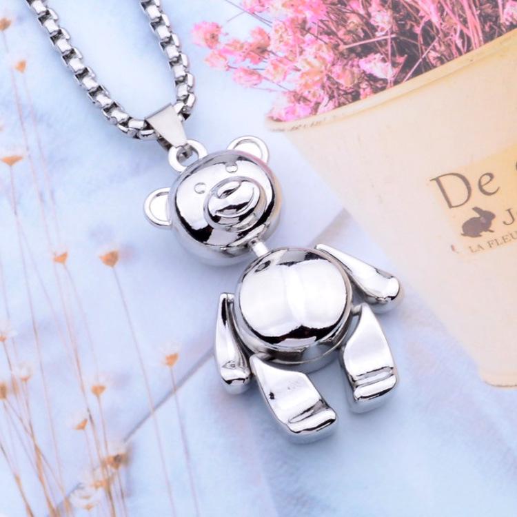 Unisex Children's Hip Hop Little Bear Necklace: Silver Titanium Steel Pendant, Korean Style Niche Design Versatile Jewelry