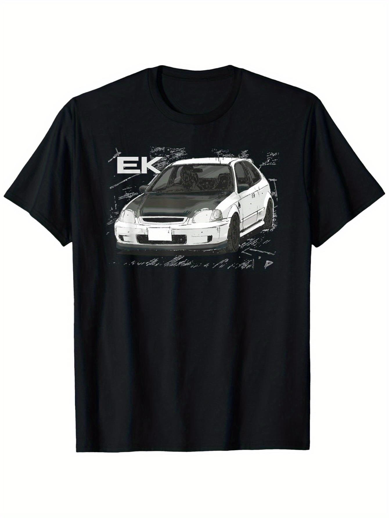 

Men S JDM EK SI Hatch Red Anime Graphic T-Shirt - Black Casual Short Sleeve Tee Featuring Japanese Streetwear Style S