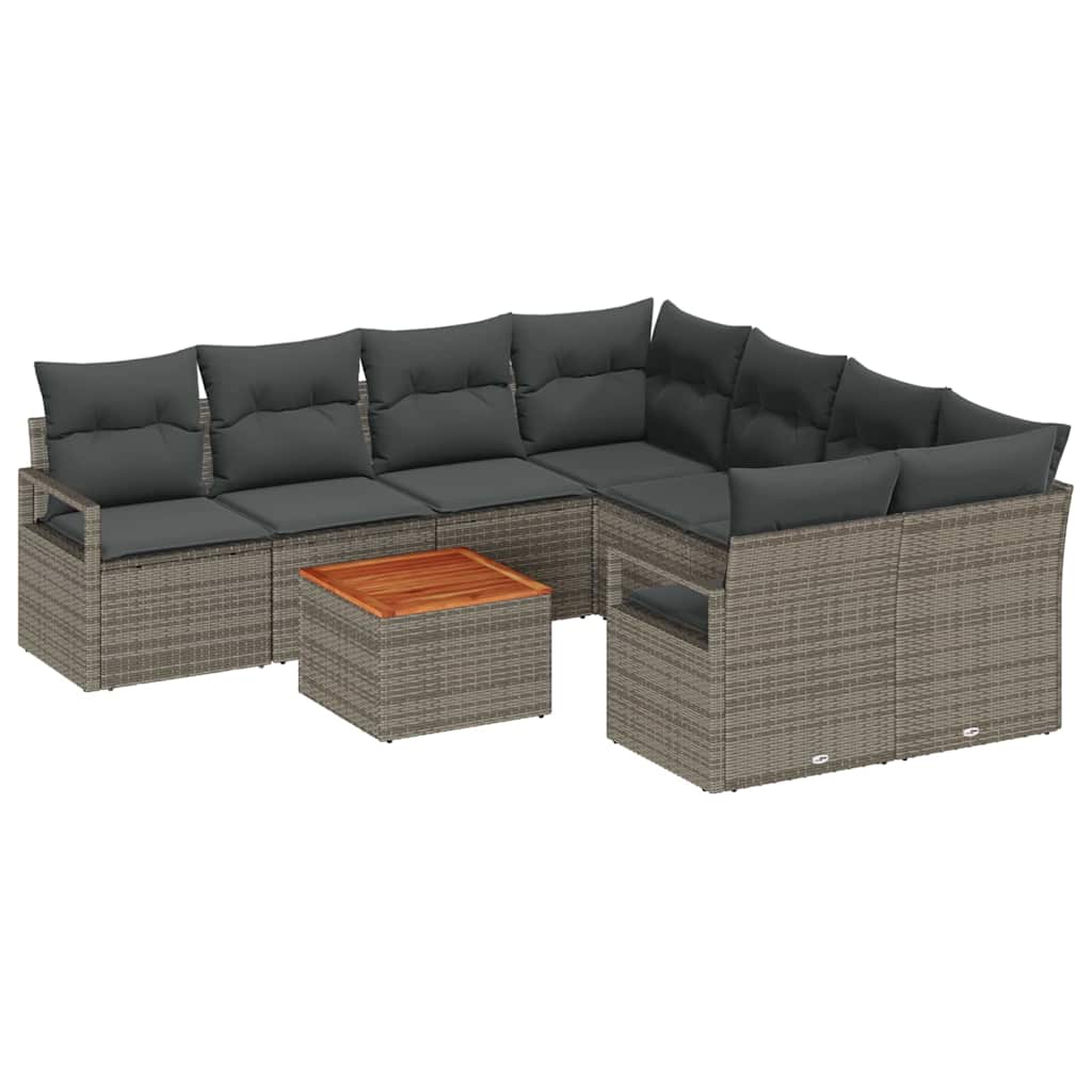 9 Piece Grey Garden Sofa Set with Cushions