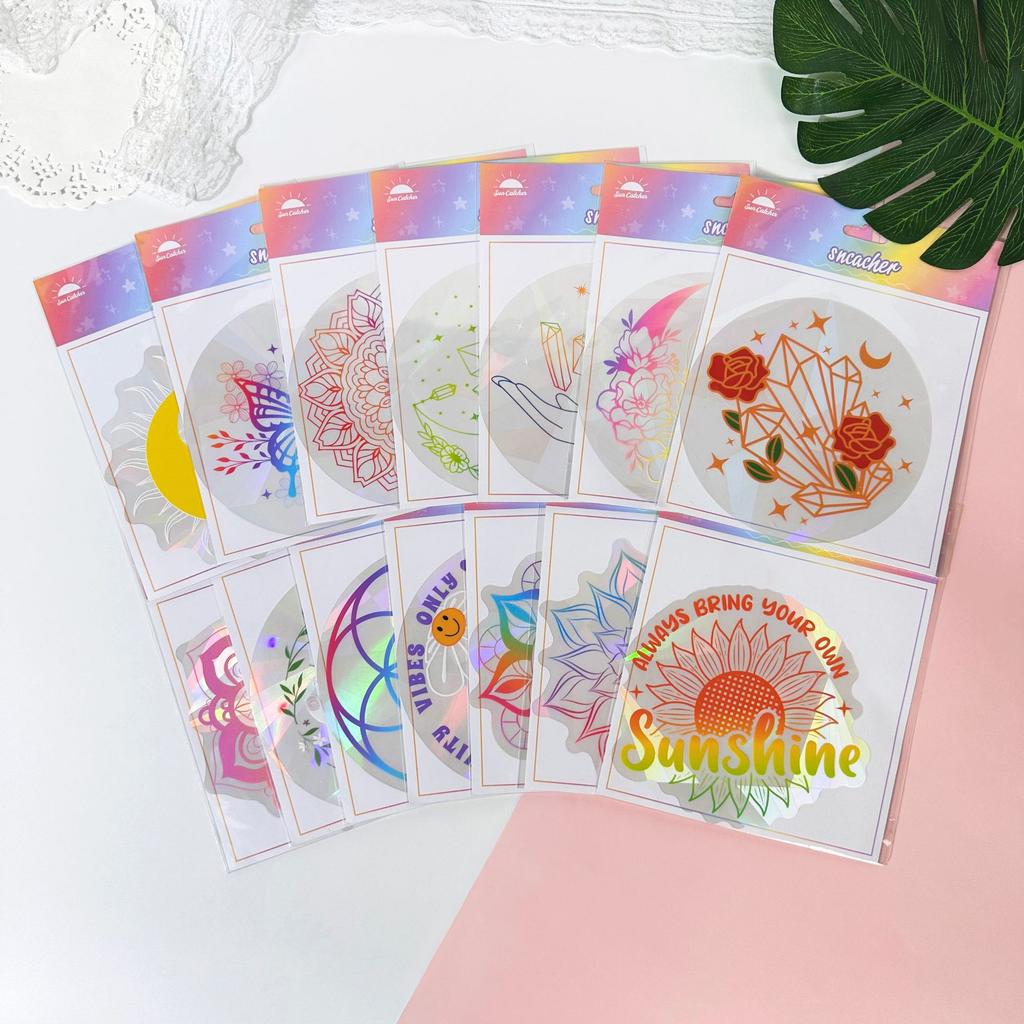 Sunflower Suncatcher Window Big Sticker Star Moon Evil Eye Sunlight Catcher Butterfly Sun Catcher Cat Rainbow Film for Car Glass