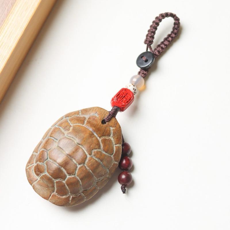Handmade Green Sandalwood Woven Retro Keychain with Star & Moon Pendant