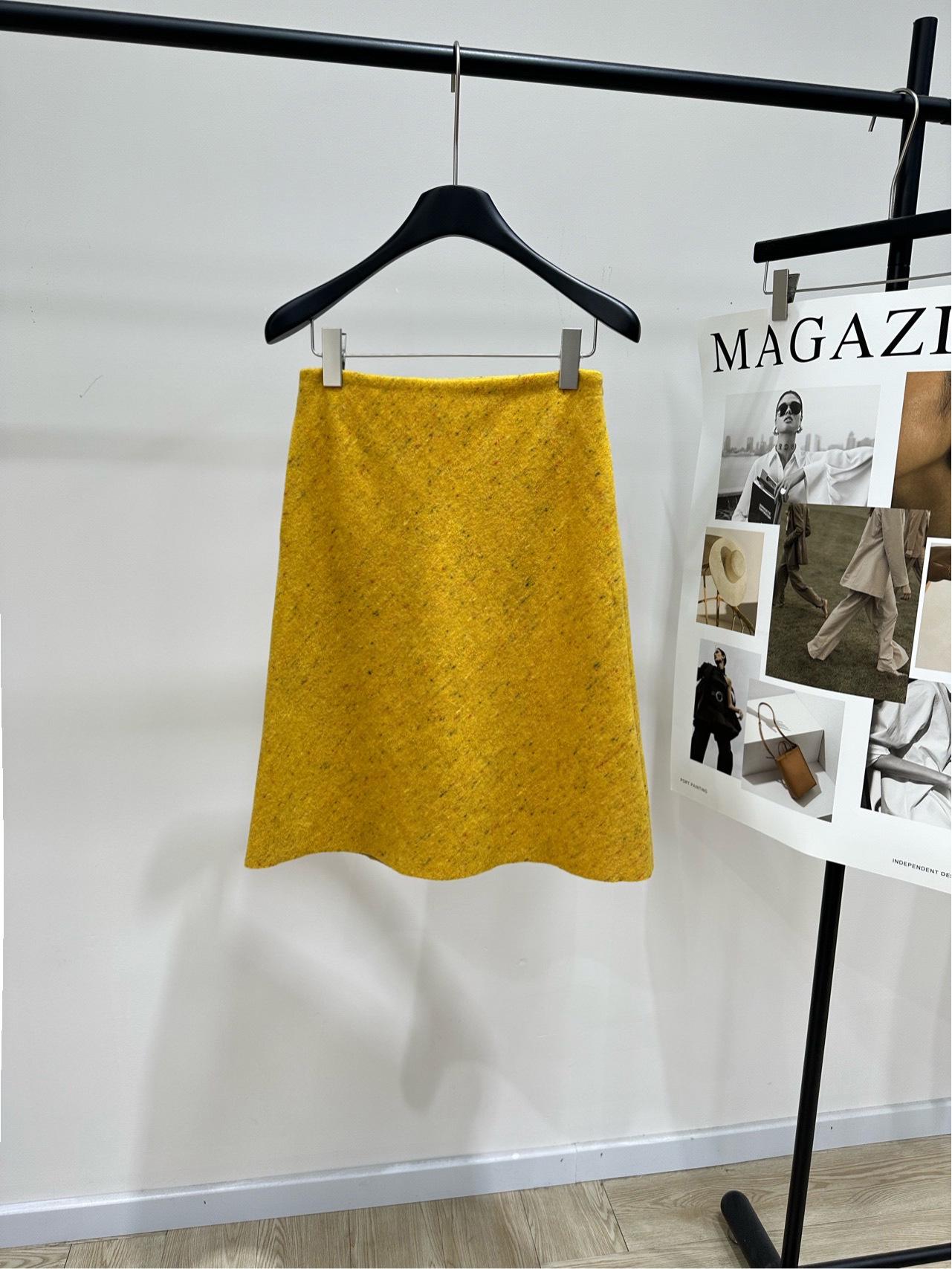 

2025 Autumn/Winter Lemon Yellow Tweed A-line Mid-length Skirt - Loose & Slimming Design, Versatile Style for Women S лимонно-желтый