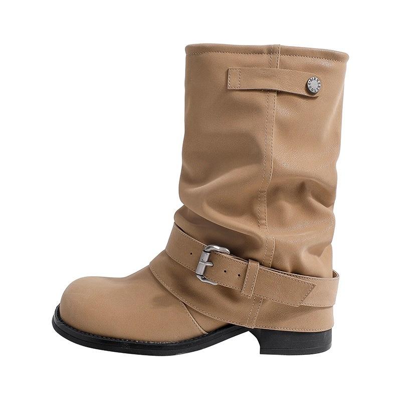 New Autumn and Winter Western Cowboy Boots Women's Short Boots Martin Boots Women's Stacking Pants Tube Boots Brown Boots Maillard
