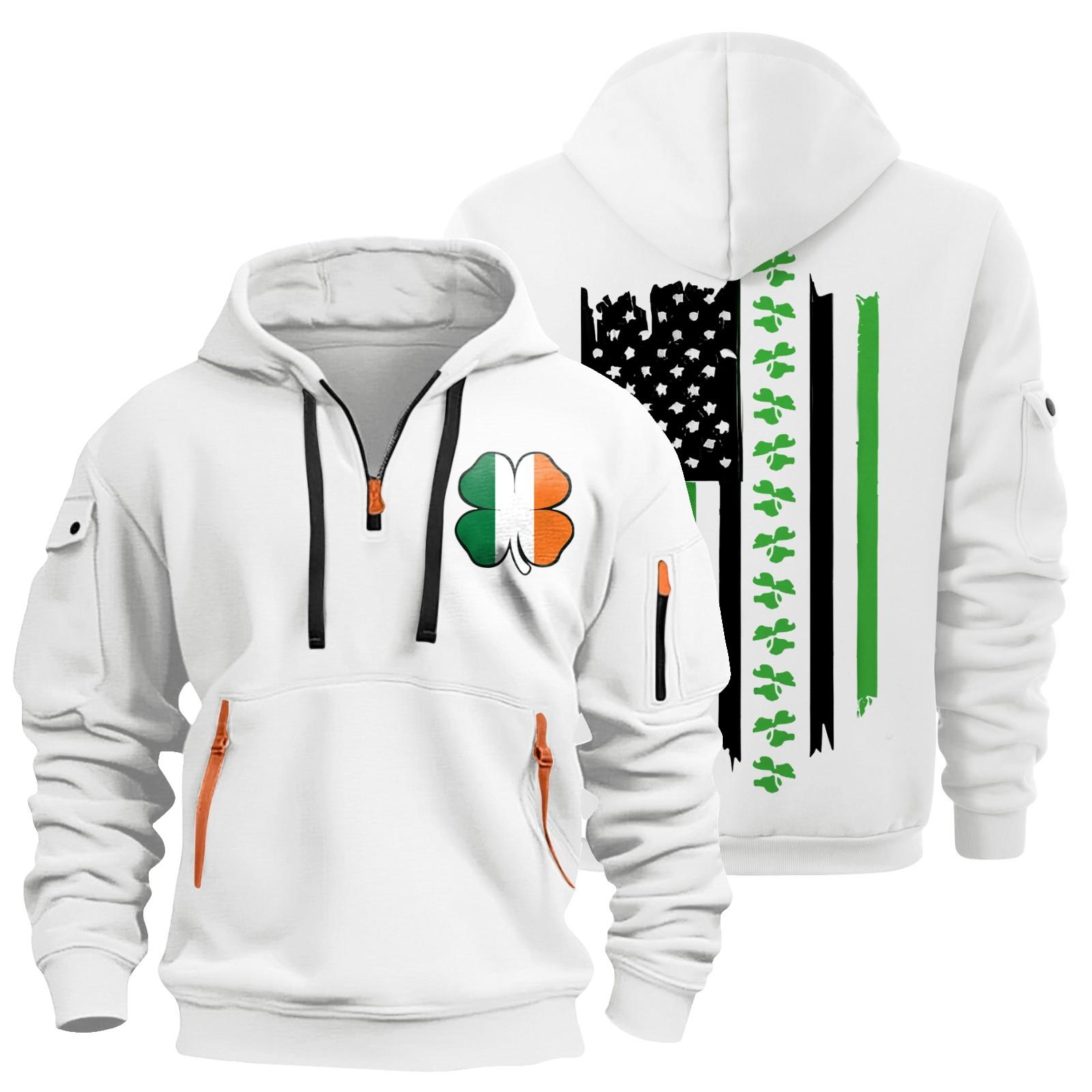 

улица. Толстовка с капюшоном Patrick s Green Flag Print для мужчин, пуловер на молнии для мужчин, спортивная повседневная толстовка больших размеров L бежевый