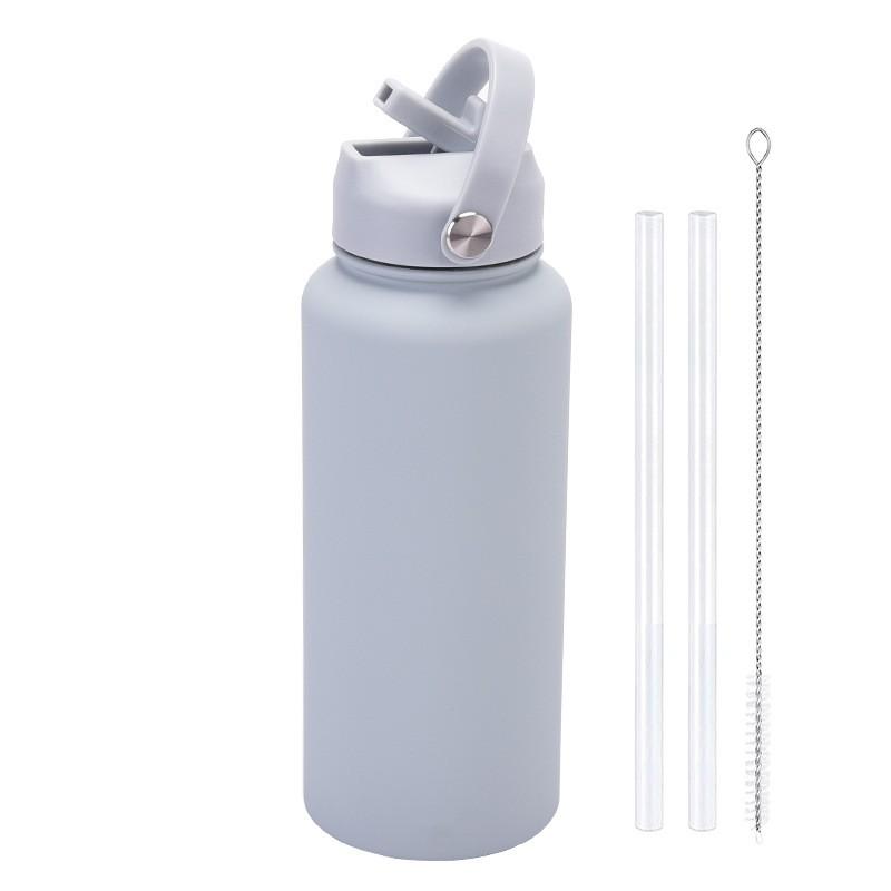 1L Stainless Steel Vacuum Insulated Water Bottle With Handle Straw Lid Outdoor Sports Travel