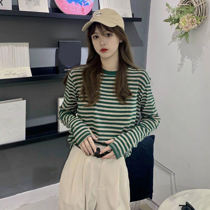 Large Size Striped Bottoming Shirt Long-sleeved T-shirt for Women in Autumn and Winter Fashionable and Versatile