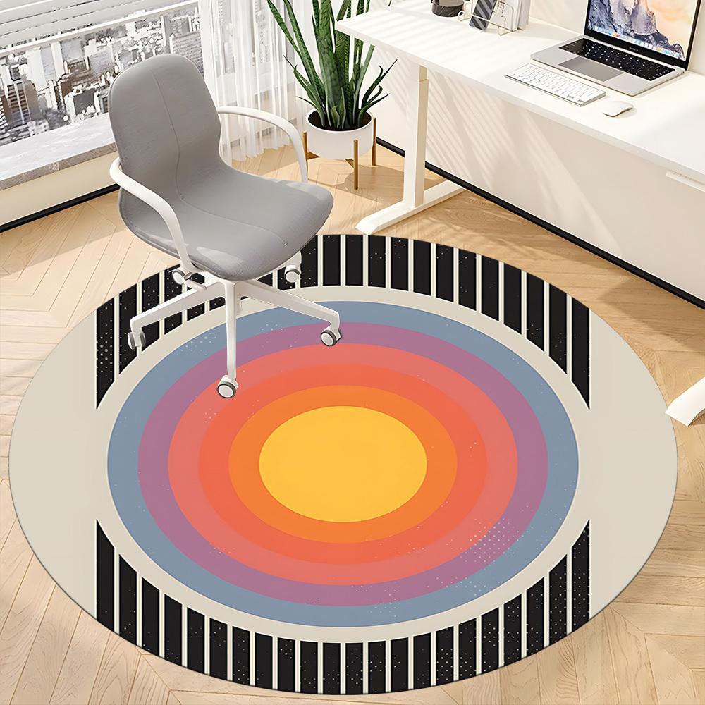 1pc Sunburst Gradient Office Round Area Rug, Indoor Mat Suitable For Office, Under Office Chairs Bedroom Living Room Home Decor, Room Deco