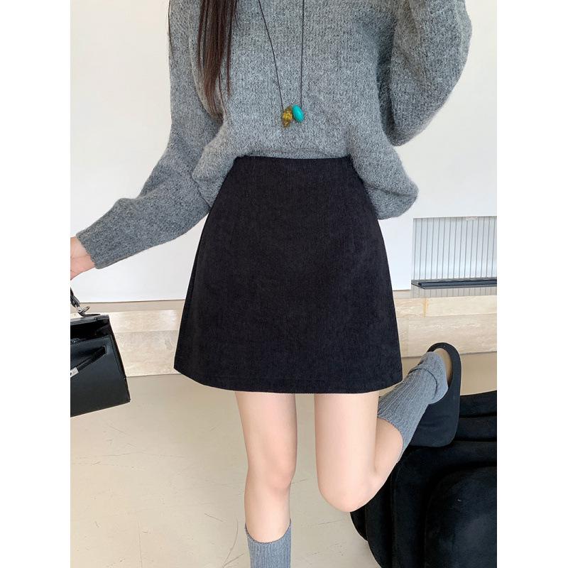 

2025 Autumn Elegant Plus Size High Waist Slim Wool Skirt 2XL чёрный