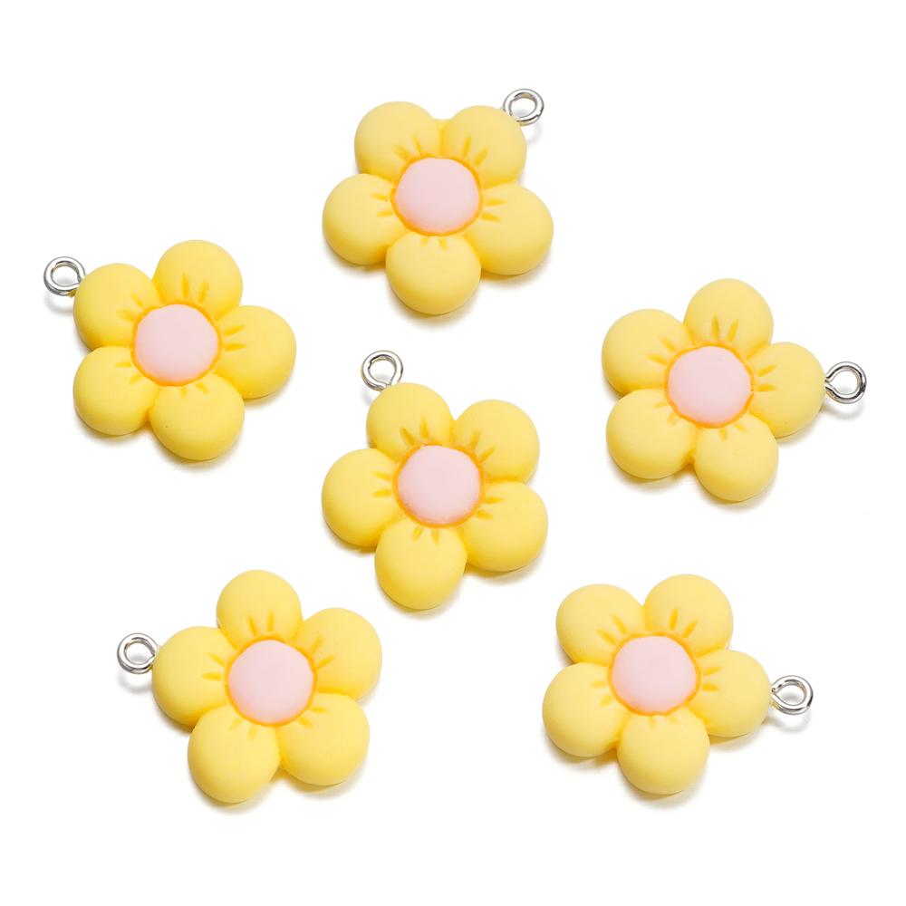 10Pcs/Lot 21*25mm Colorful Acrylic Cute Flower Shape Loose Charm Pendants for Necklace DIY Craft Jewelry Making Accessories