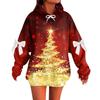 Ladies' Christmas Printed Bow Long Sleeved Loose Fitting Headband With Rope Hooded Sweatshirt Top