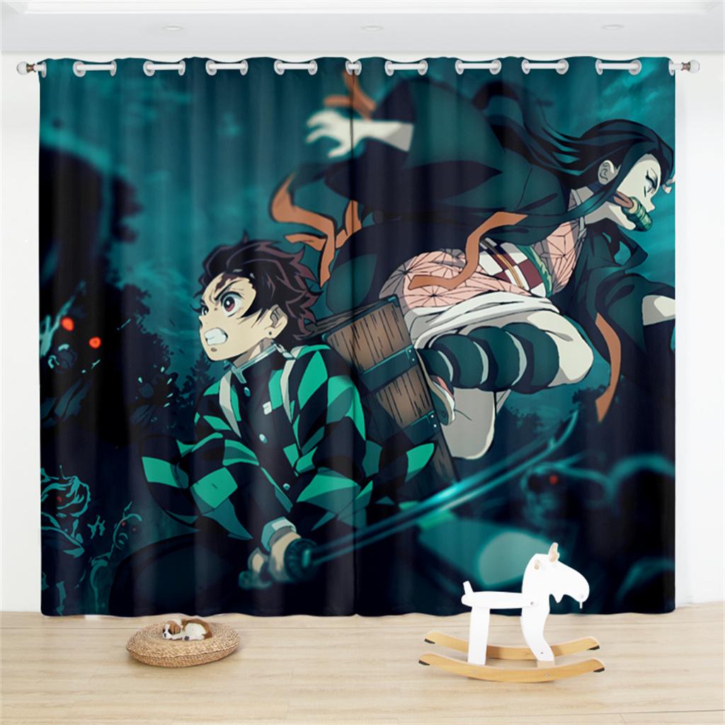 

Плотные шторы «Убийца демонов», 2 панели, Shinobu Giyuu, оконные шторы в стиле аниме для гостиной, мультяшные занавески на заказ, домашние оконные занавески 135W165H(CM)53x65in&Hook