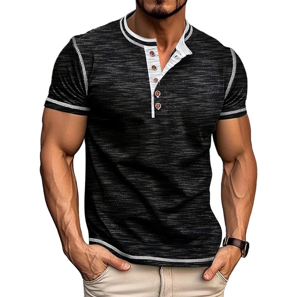 Kurzärmliges T-Shirt mit Reverskragen für Herren, lässiges Rundhalsoberteil