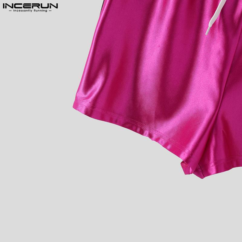 INCERUN Men Drawstring Elastic Waist Glitter Striped Home Wear Sport Mini Shorts