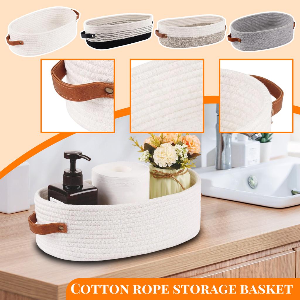 Cotton Rope Storage Basket With Handles - Round Woven Basket For Toys, Snacks, Plants & Home Organization