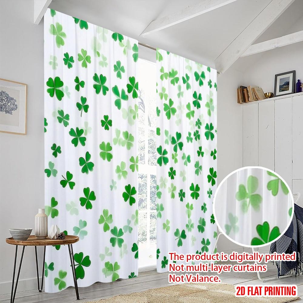 2pcs,2D plane printing Minimalist Curtains Clover Cascade Polyester Easy Install (without rod) Decorations Inside Ldeal for