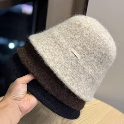 French Elegant White Fisherman Hat for Women In Autumn and Winter New Style Artistic Face-showing Small Plain Face Versatile Bucket Hat