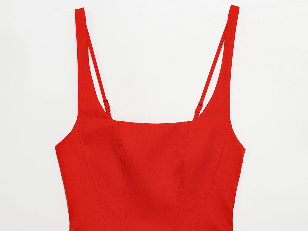 New Women's French Sexy Sleeveless Square Neck Lace-up Bodycon Midi Dress