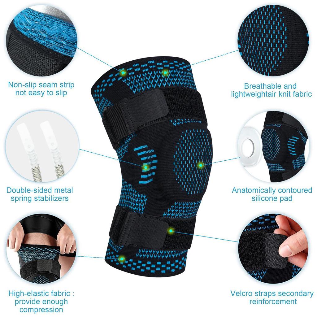 Men's Sports Knee Pads with Silicone Protection for Running, Fitness, Basketball, Jump Roping, and Patella Support