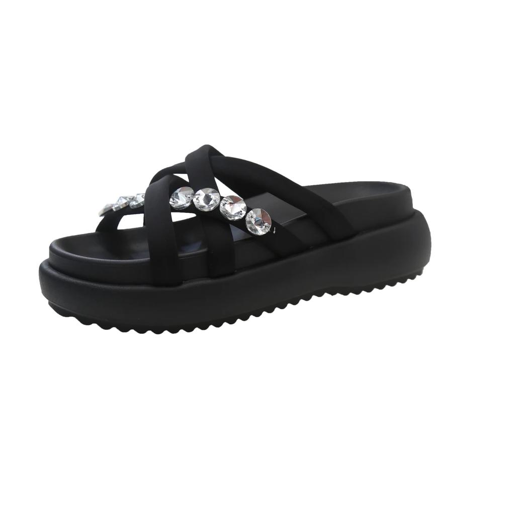 Mode Heißer Verkauf Schuhe Damen 2024 Sommer Koreanischer Stil Modische Damen Kristall Hausschuhe Bequeme Dicksohlige Freizeit Hausschuhe