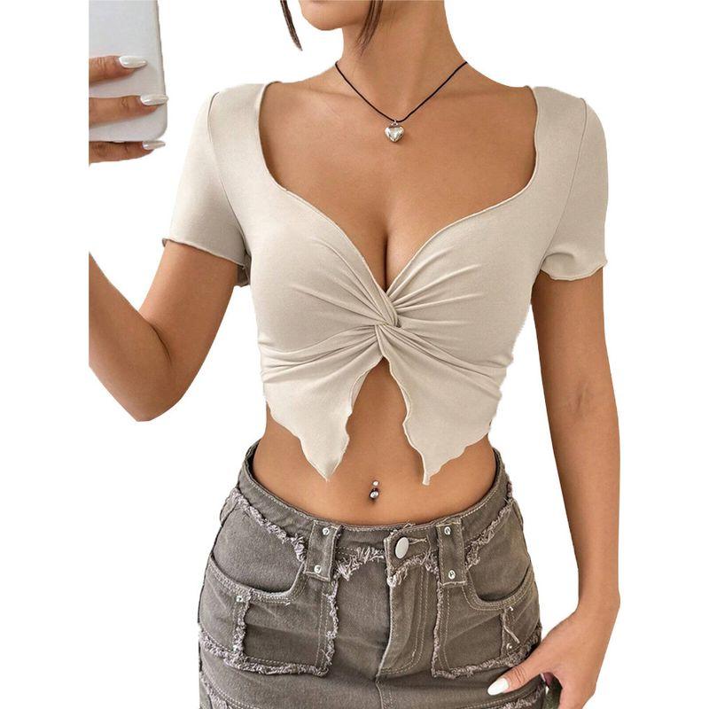 Sexy Deep V-neck Short-Sleeve Shirt Sexy Chest Kinky Deep V Short Top