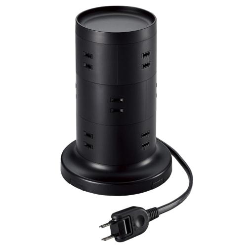 

ELECOM Power Tap Tower Type Extension Cord 12 Ports with Fixing Parts Lightning Guard Dust Shutter 2m Black TT-03-1220BK