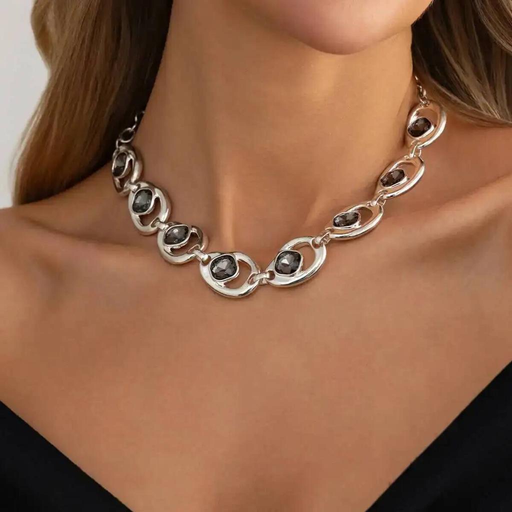 IngeSight.Z 2 Style Punk Unique Shiny Glass Drill Choker Necklace Retro Charm Irregular Short Neck Chain Accessory Jewelry Gift