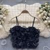 Summer Women's Camisole French Mesh Three-dimensional Flowers High Waist Short Camisole Vest Chic Wrap Tops