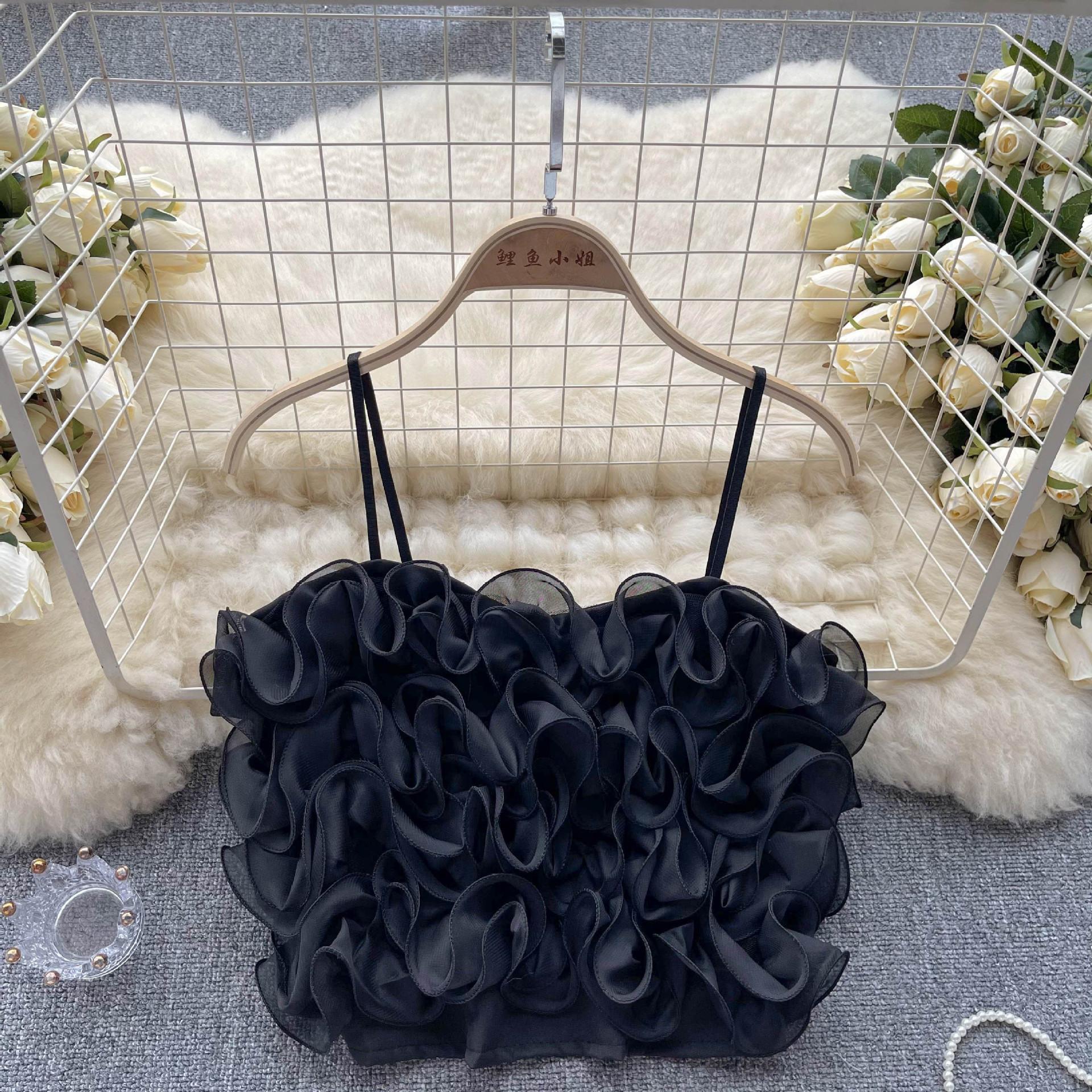 

Летний женский топ-комбинезон с французской сеткой и объемными цветами, с высокой талией, короткий топ-комбинезон, шикарный топ-обертка One size чёрный