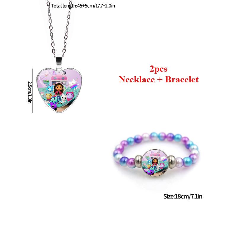 2Pcs Gabby Dollhouse Pendants Gabby Bracelet Necklace Birthday Party Decorations Party Favors Children'S Day Present