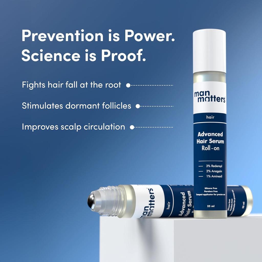 Man Matters Advanced Hair Growth Serum Roll On For Men 25 ml | Hair Fall Control & Thicker Hair