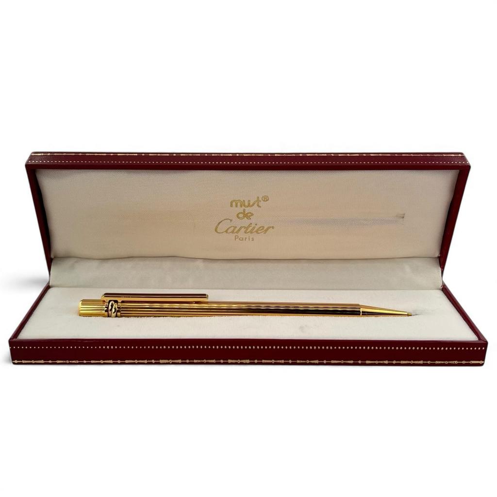 Excellent Cartier Mechanical Pencil Must Do Trinity Stripe Pattern Gold Bordeaux Used