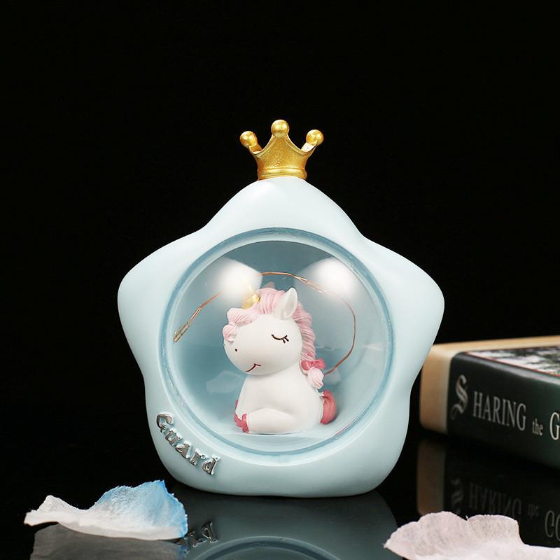 Starry Night Light Resin Home Decor For Girls Room Birthday Gift Modern Style Cartoon Unicorn Princess Blue