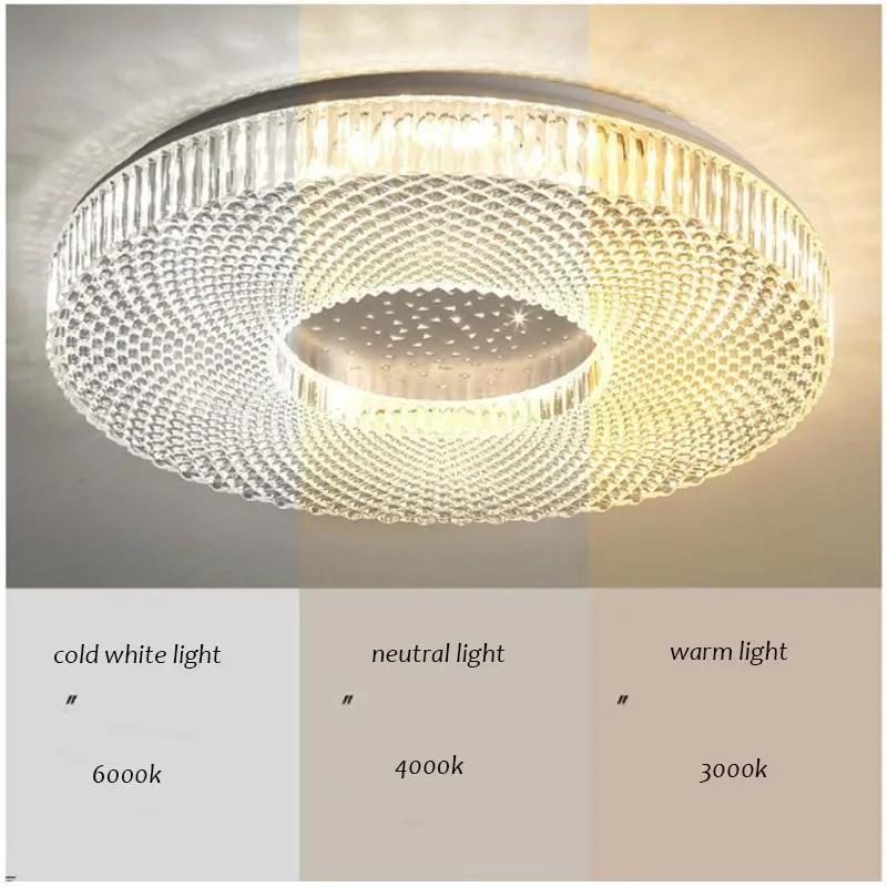 Luxury Bedroom Ceiling Light Indoor Circular Wall Lamp Acrylic Crystal Decorative Lighting Tricolor Dimming Lamp for Living Room