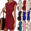 2025 Loose Fit Lace-Up Round Neck Short Sleeve Dress
