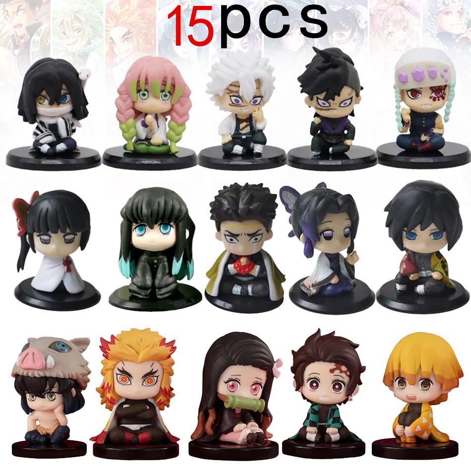 4-15pcs/set Demon Slayer Anime Figure Toy-Kimetsu No Yaiba Q Version Tanjiro Nidouzi Inosuke Zenizu PVD Figurine Model Doll Gift