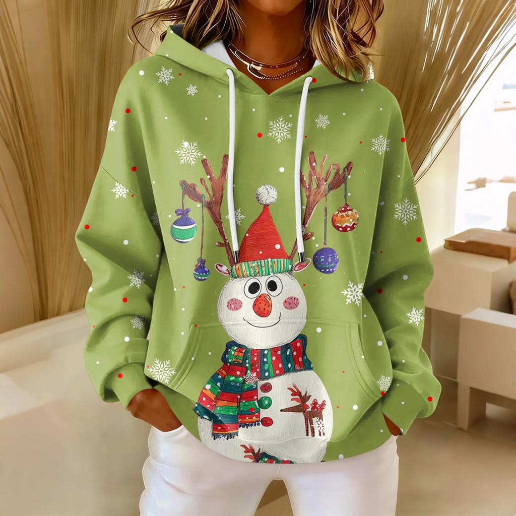 Women's Loose Comfortable Casual Fashion V-Neck Christmas Print Long Sleeve Hoodie
