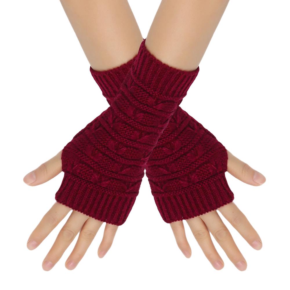 Autumn/Winter Jacquard Wool Wrist Guards Half-Finger Gloves for Men & Women